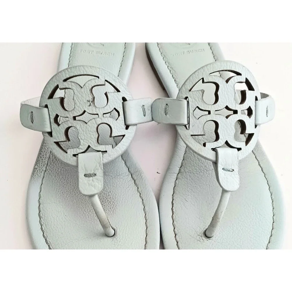 Tory Burch Miller Thong Sandal Ice Blue Pebbled Leather 7.5M w Dustbag